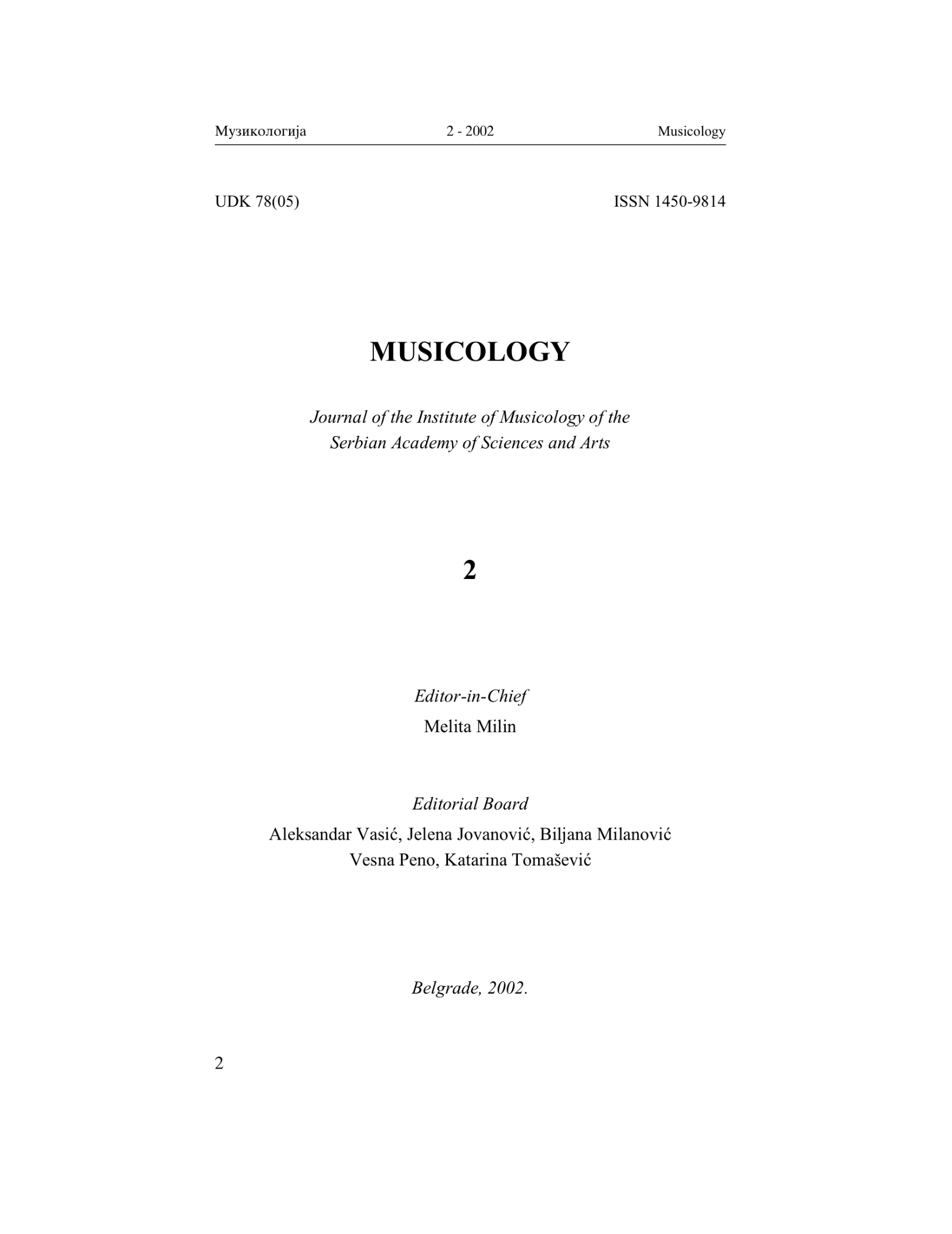 Impresum of Musicology no. 2